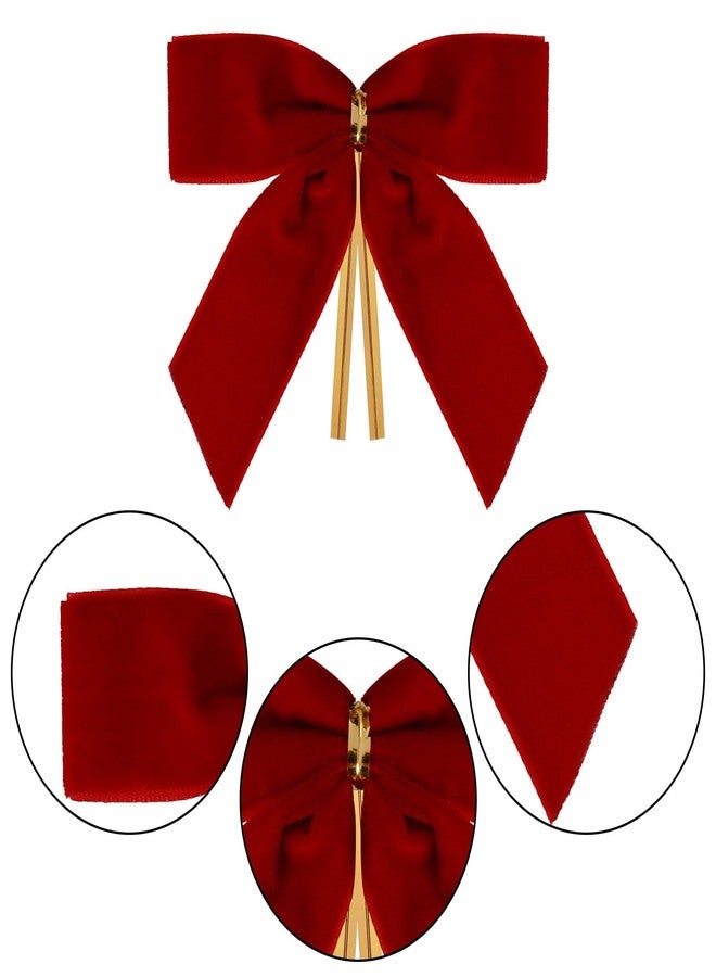 Bskifnn 24 Pcs Velvet Bows for Christmas Tree Red Velvet Bows for Treat Bag Gift Wrapping 3.5 inch Christmas Ornaments Wreath Home Decoration (Red, 1 Inch) - Image 3